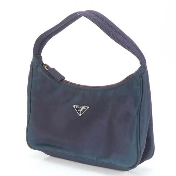 Prada Tessuto Nylon Triangle Accessory Pouch Tote Shoulder Navy Blue - Picture 2 of 14